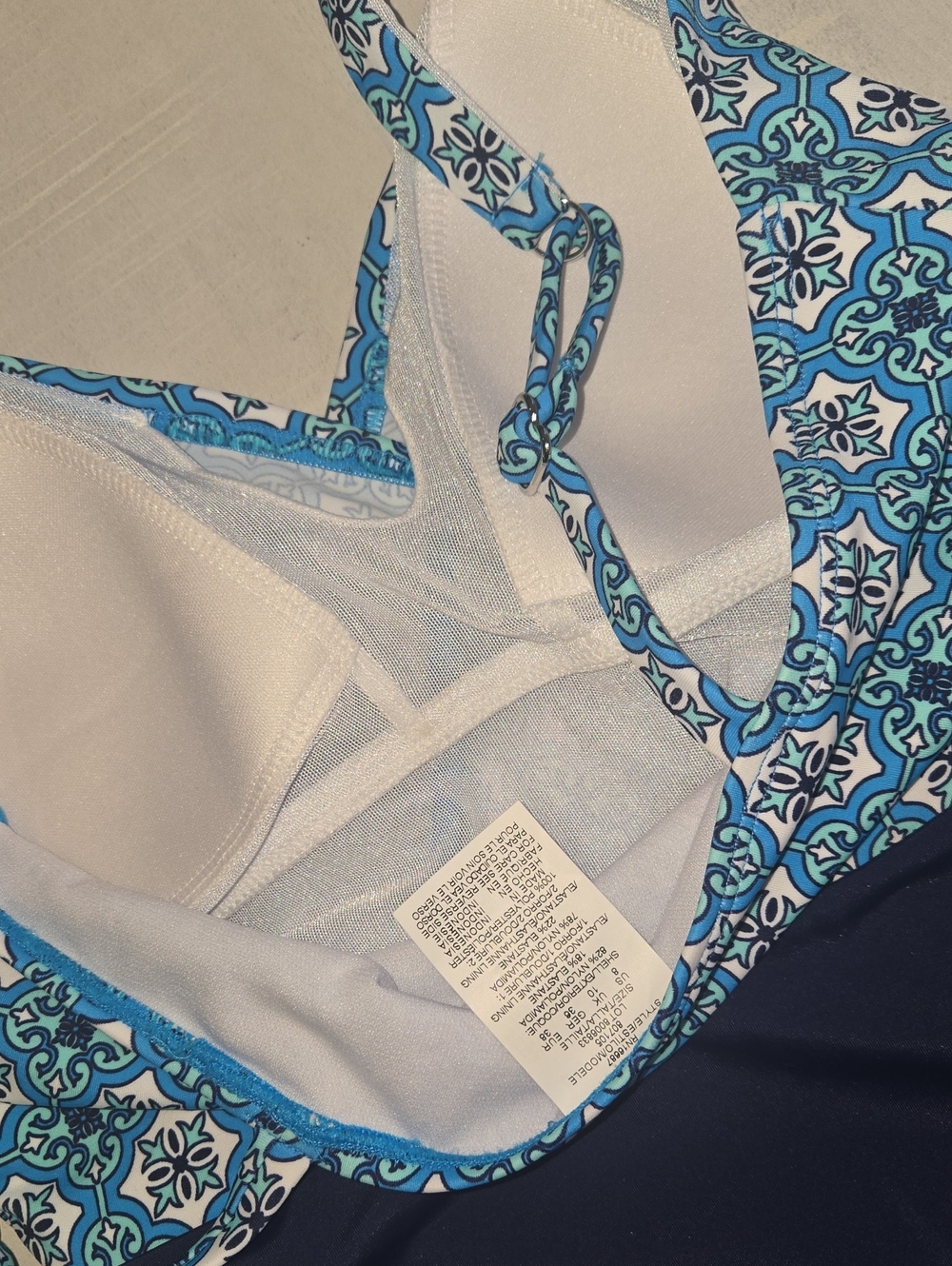 SWIM SOLUTIONS Blue Tile-Print One-Piece Swimsuit Tummy Control Bust Support NWT - Picture 4 of 6